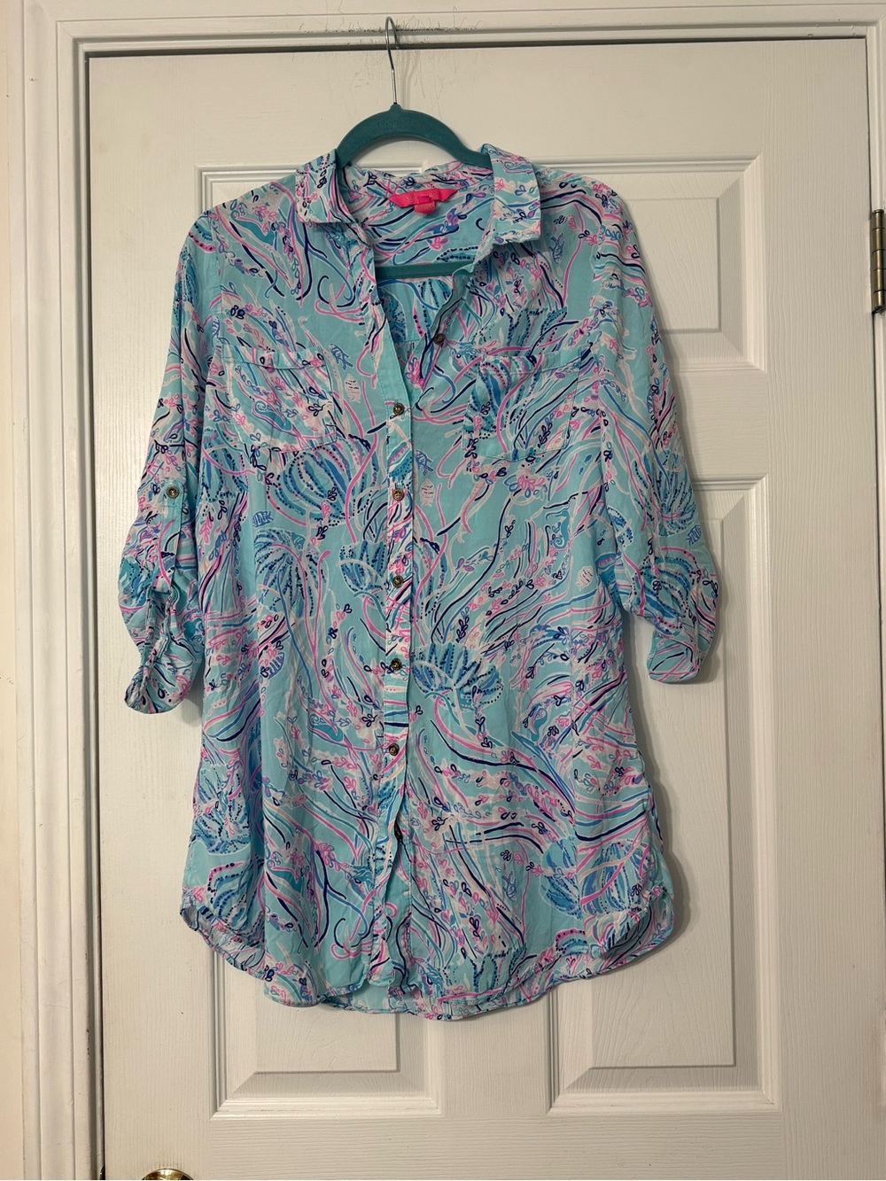 Lilly Pulitzer Natalie Shirtdress Rayon Cover-Up - Picture 2 of 5